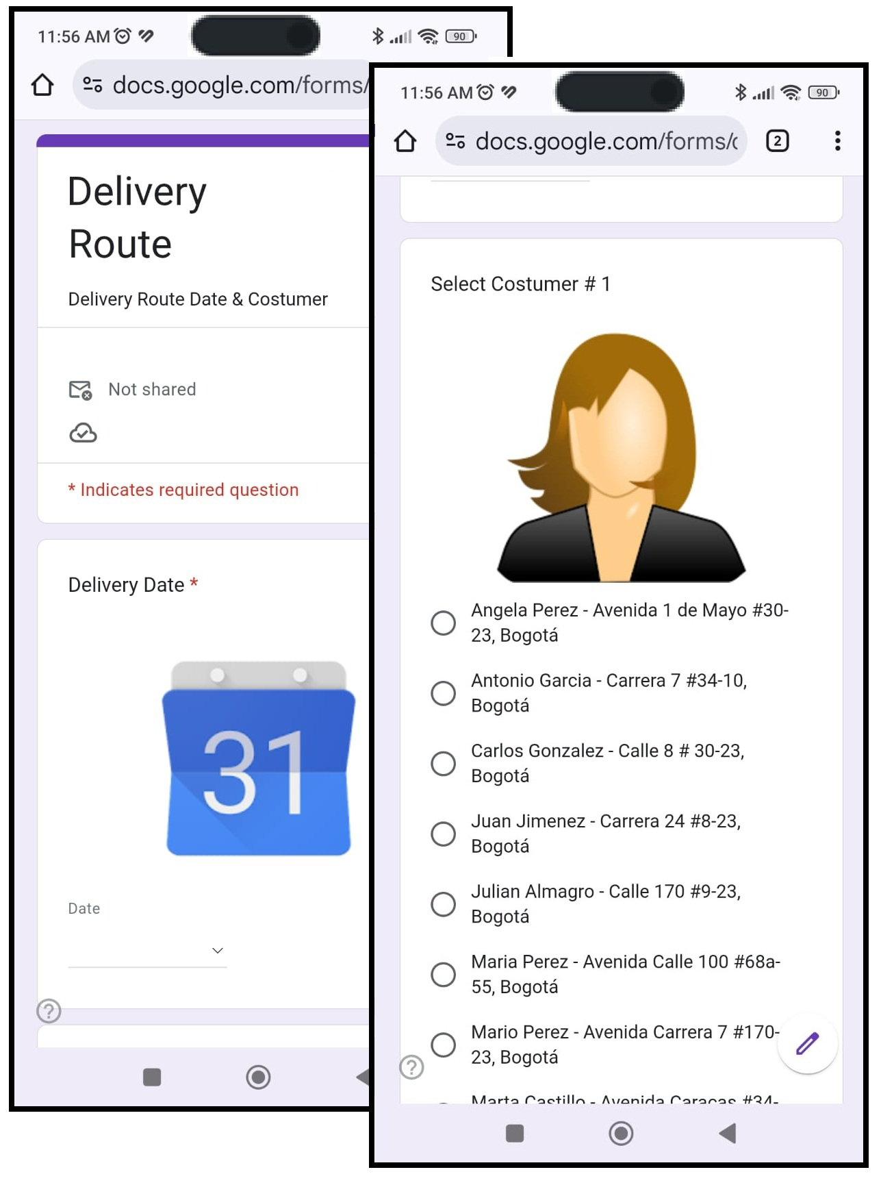 Google Form on phone