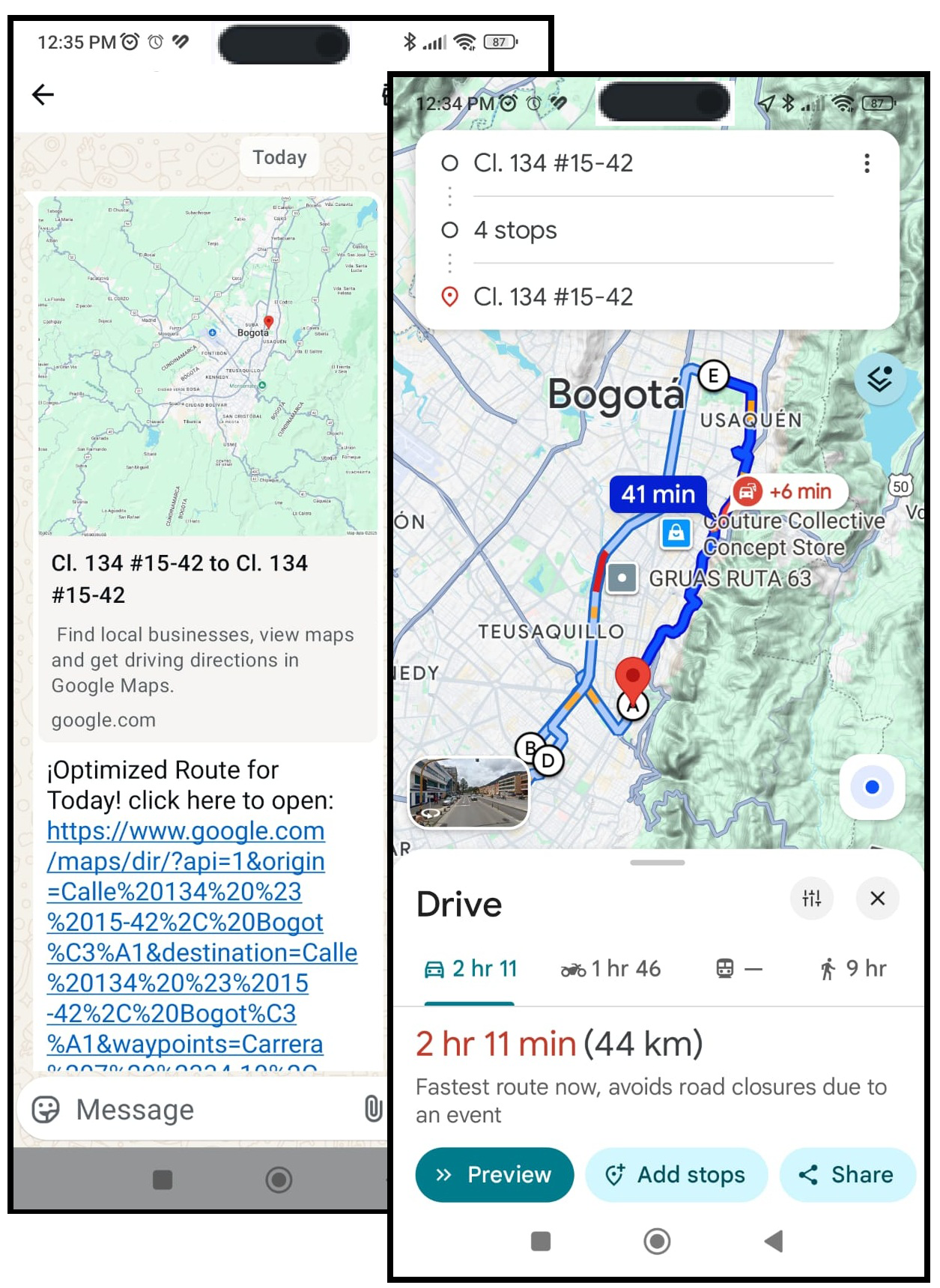 WhatsApp with map link